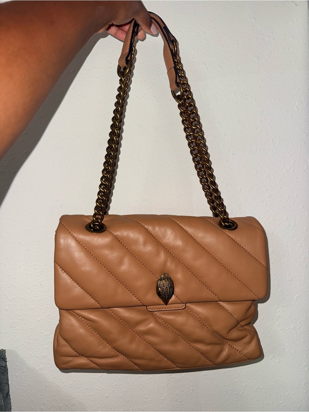 Kurt Geiger Tan Quilted Shoulder Bag with Chain Strap
